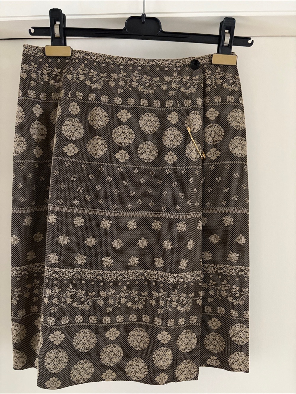 Black With Neutral Brown-Cream Patterned Skirt